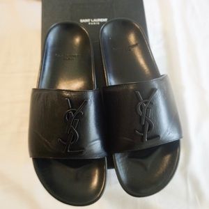 AUTHENTIC SAINT LAURENT LEATHER JOAN SLIDES